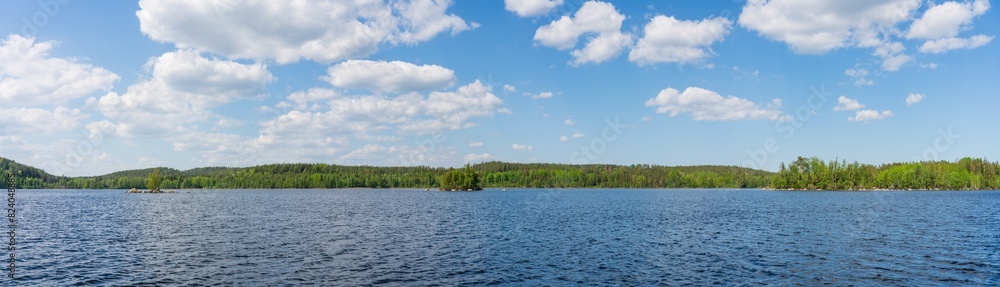 Hallangen lake ultra panorama near Vårdslunda. Sweden