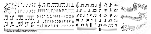 Vector black notes icons set. Music notes big icons set