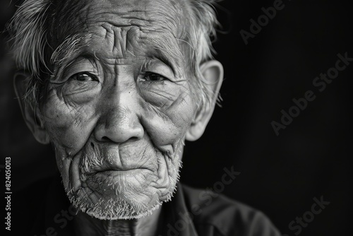 Close-up black and white portrait capturing the expressive lines and wisdom in an elderly man's face