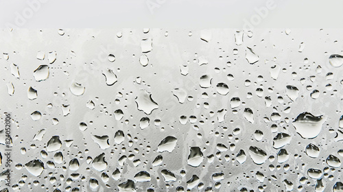 Rain drops on glass surface, white background