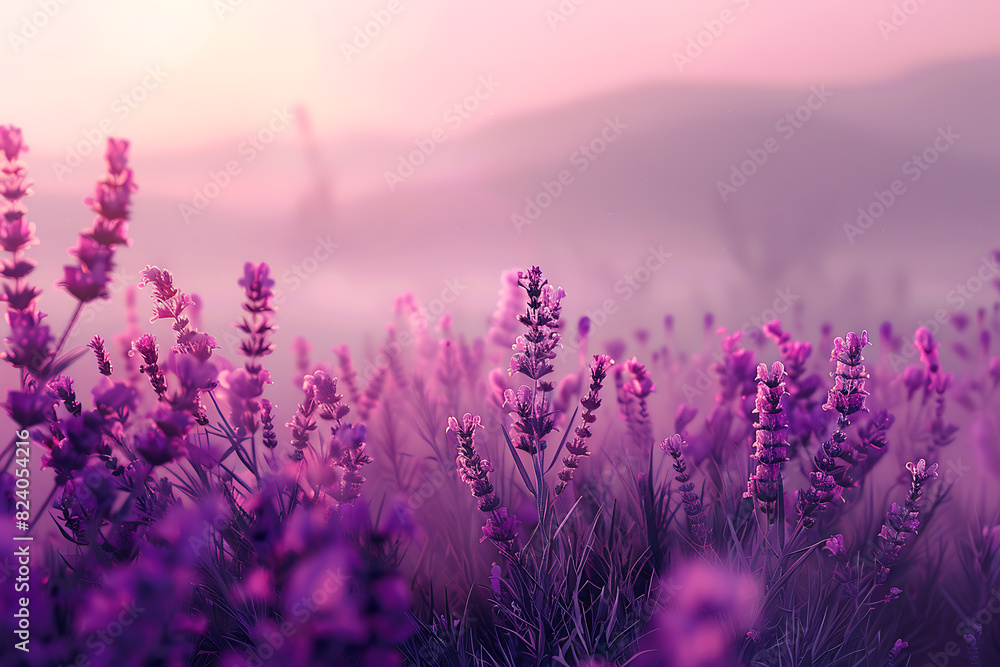 Naklejka premium A vast lavender field in full bloom under a clear sky