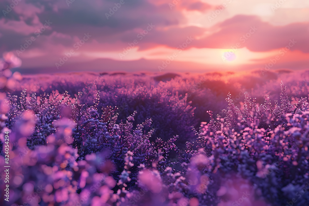 Obraz premium A vast lavender field in full bloom under a clear sky