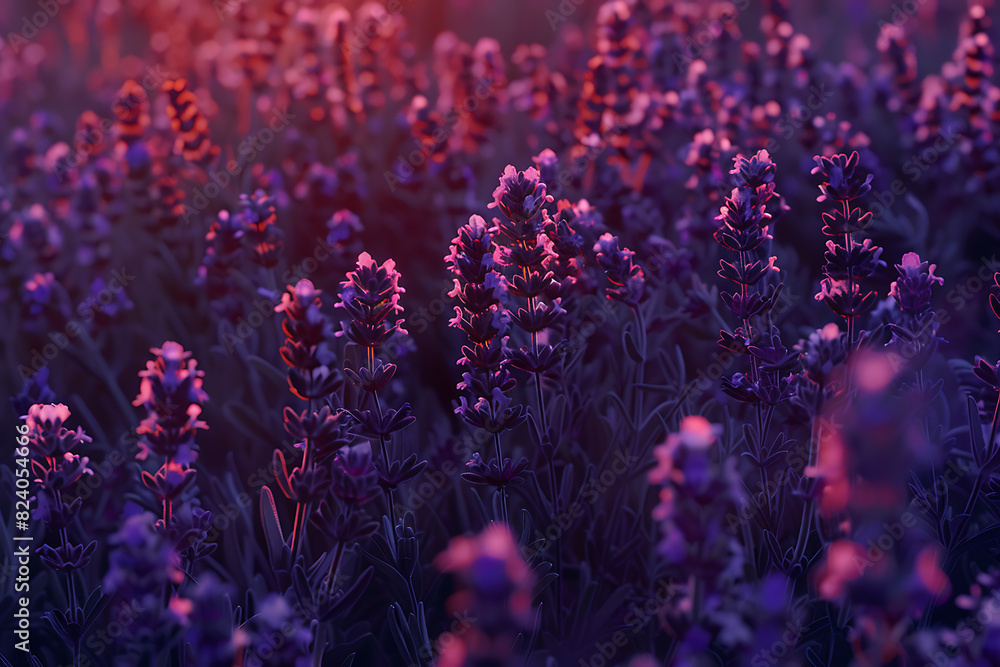 Fototapeta premium A vast lavender field in full bloom under a clear sky