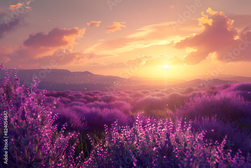 A vast lavender field in full bloom under a clear sky © River Girl