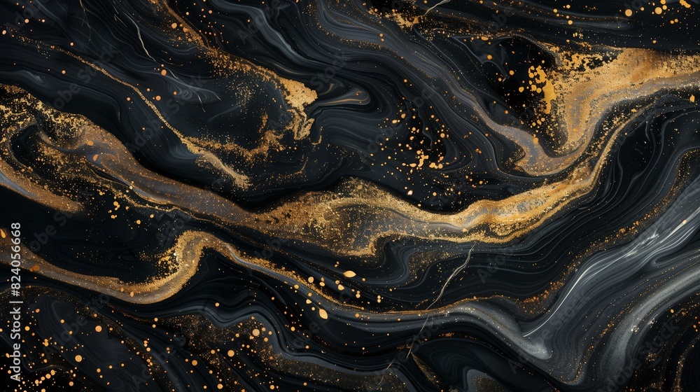 Black and gold glitter marble wallpaper on the dark background. Black and gold glitter marble wallpaper on the dark background.