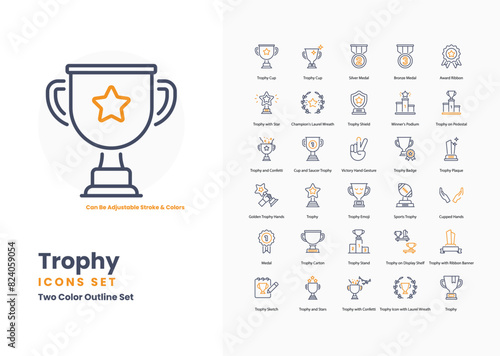 trophy icons collection. Set contains such Icons as Trophy, Achievement, Award, Prize, Honor, Victory, Recognition, Success, Champion, Winner, and more