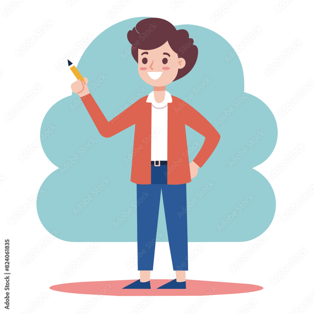 the simple standing teacher holding a spidol on solid color background
