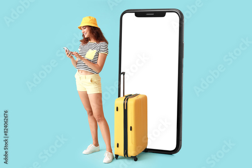 Female tourist with luggage...