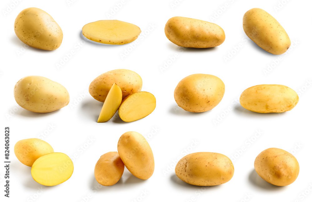 Set of raw potatoes on white background Set of raw potatoes on white background
