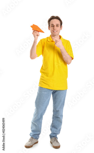 Young man pointing at paper...
