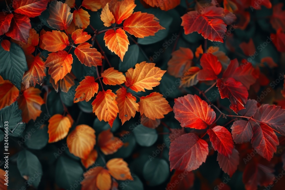 Beautiful vibrant autumn leaves background with red, orange, and yellow foliage in a seasonal nature setting Beautiful vibrant autumn leaves background with red, orange, and yellow foliage in a seasonal nature setting