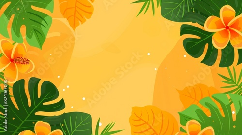 Tropical summer background with vibrant flowers and lush greenery