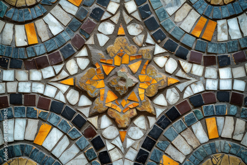 Detailed Mosaic Artwork Featuring a Star Design with Vibrant and Contrasting Tiles