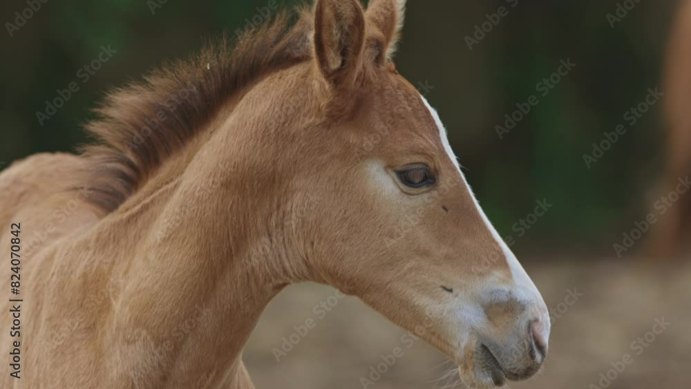 A young brown horse with a white face A young brown horse with a white face