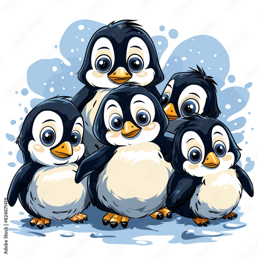 Fototapeta premium Group of Penguins Standing on White Background