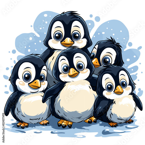 Group of Penguins Standing on White Background