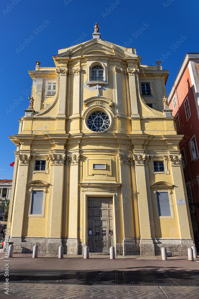 Obraz premium XVIII century Roman Catholic Baroque Chapel of Mercy (Chapelle de la Misericorde) is situated in the central marketplace of Nice. Nice, France.