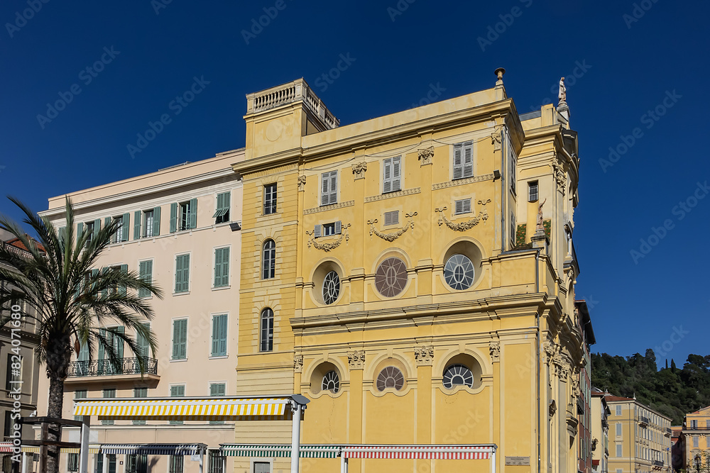 Fototapeta premium XVIII century Roman Catholic Baroque Chapel of Mercy (Chapelle de la Misericorde) is situated in the central marketplace of Nice. Nice, France.