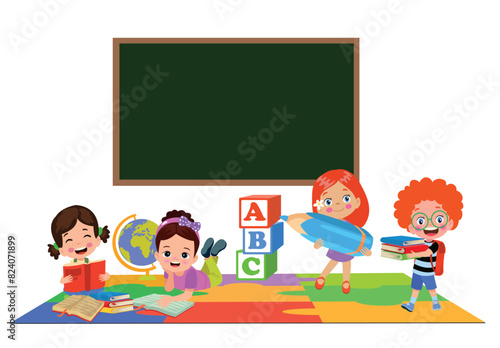 back to school school classroom and cute happy studentsback to school school classroom and cute happy students