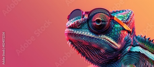 colorful chameleon wearing sunglasses
