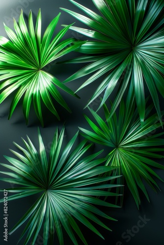Wallpaper Mural Green tropical palm leaves against a dark background, casting shadows and creating a vibrant, lush appearance. Poster and banner Torontodigital.ca