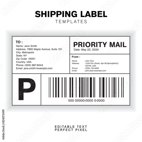 Customizable Shipping Label Design Template with Sender, Recipient, Package Details, and Customs Information for Efficient Shipping