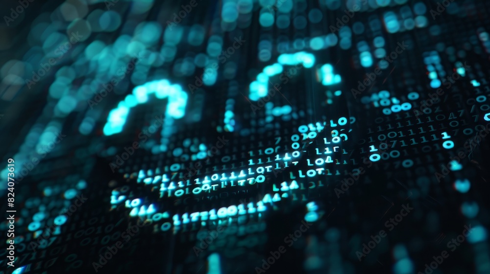 A smiling face icon formed from binary code, set against a background of dark binary digits A smiling face icon formed from binary code, set against a background of dark binary digits