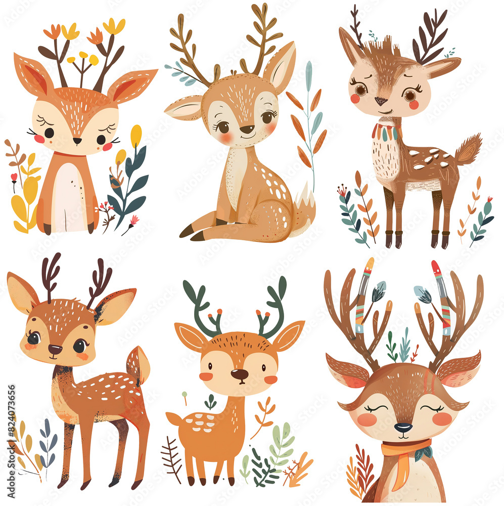 Deer boho animal nursery cute clipart PNG transparent background, artful illustration with grungy texture Deer boho animal nursery cute clipart PNG transparent background, artful illustration with grungy texture