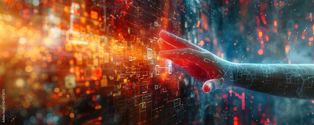 Banner showing hand Ai working on digital devices, representing financial and social networking concepts. Banner showing hand Ai working on digital devices, representing financial and social networking concepts.