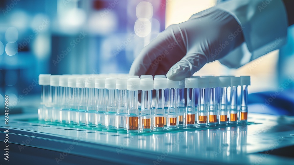 A person is handling a bunch of test tubes in a lab A person is handling a bunch of test tubes in a lab
