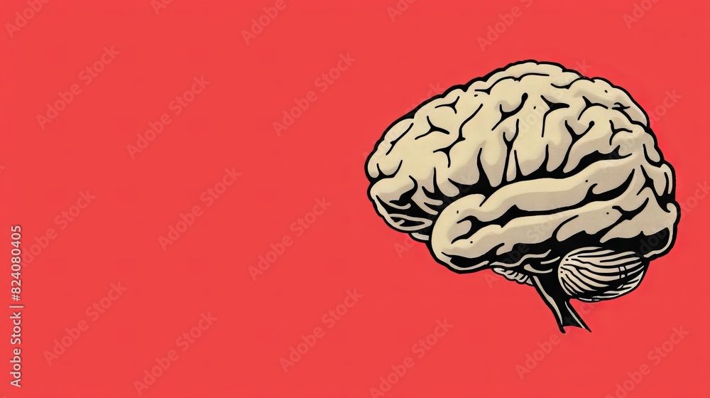 Illustration of a human brain on a red background. Ideal for medical, educational, and scientific concepts. Copy space Illustration of a human brain on a red background. Ideal for medical, educational, and scientific concepts. Copy space