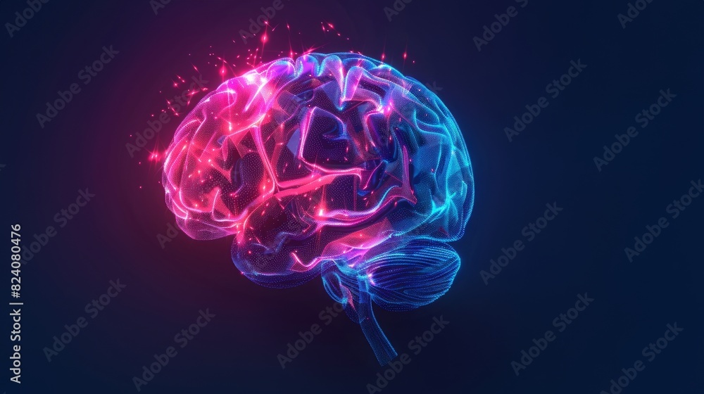 Vivid Abstract Digital Brain Illustration on Dark Background with Neural Connections and Data Particles. Space for text Vivid Abstract Digital Brain Illustration on Dark Background with Neural Connections and Data Particles. Space for text