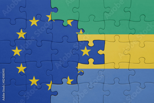 puzzle with the colourful national flag of gabon and flag of european union.