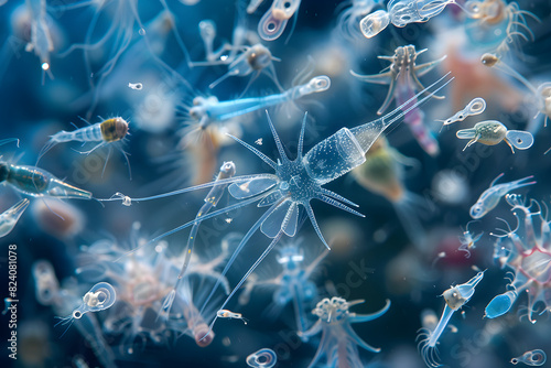 Intricacies and Diversity of Marine life: Close-Up view of a Swarm of Zoo plankton photo