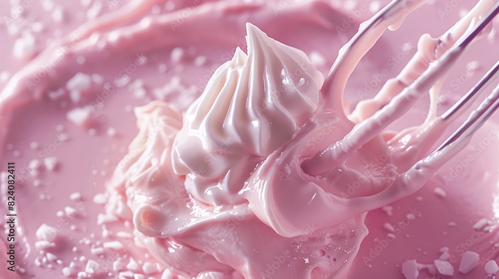Whipped cream whisked on a pink surface with close up shot Text can be added Whipped cream whisked on a pink surface with close up shot Text can be added
