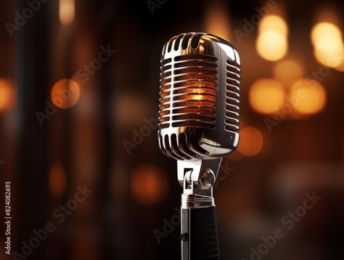 A microphone is lit up with a yellow light