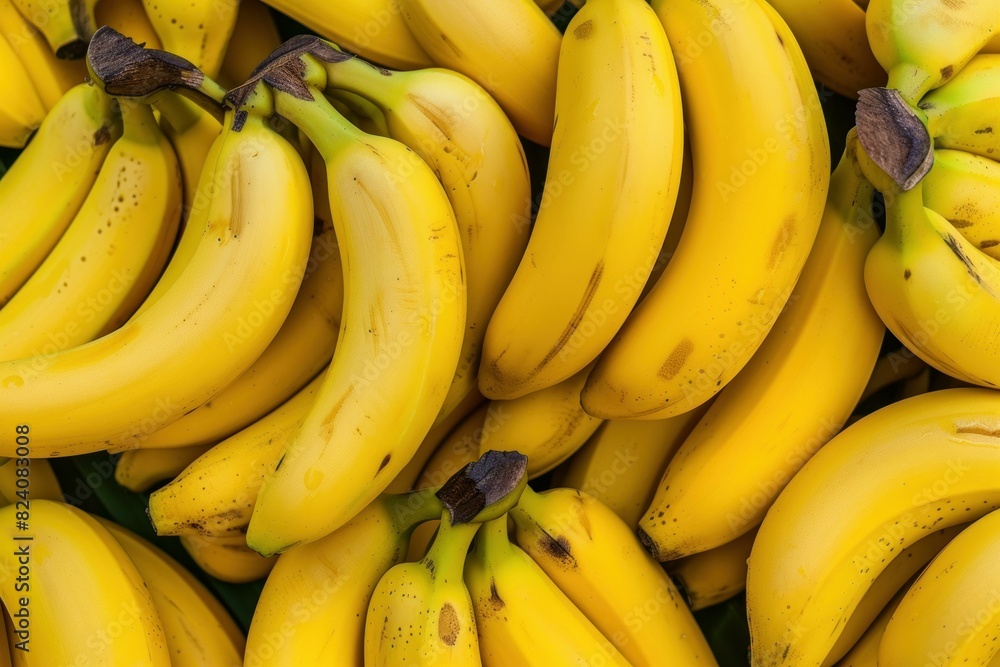 Vibrant and fresh yellow bananas background. Showcasing a bunch of ripe. Healthy. And organic tropical fruits. Perfect for a nutritious and sweet vegetarian or vegan snack