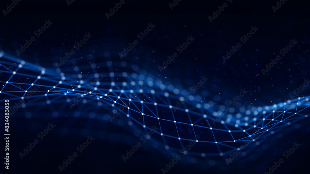 Abstract blue technology wave with dots and lines. Flow of particles. Big data transfer visualization. 3d rendering. Abstract blue technology wave with dots and lines. Flow of particles. Big data transfer visualization. 3d rendering.