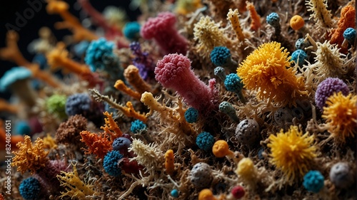Soil microorganisms close up under a microscope growing in a soil sample from a farm. © Muh Saleh