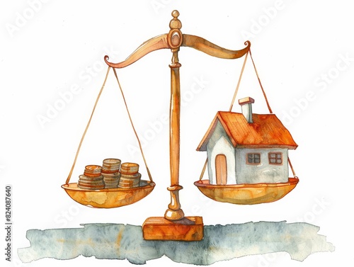 Balancing Real Estate and Wealth on Scales Illustration
