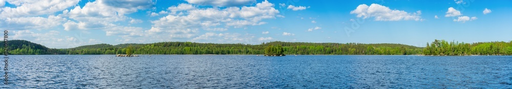 Hallangen lake ultra panorama near Vårdslunda. Sweden