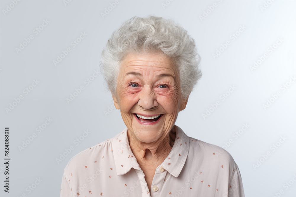Smiling senior white woman on white background. Topics related to old age. Retirement home. Retirement. Image for Graphic Designer. Senior residence. AI. Smiling senior white woman on white background. Topics related to old age. Retirement home. Retirement. Image for Graphic Designer. Senior residence. AI.