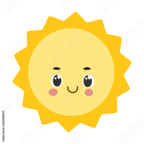 Cute smiling sun cartoon character isolated on white background