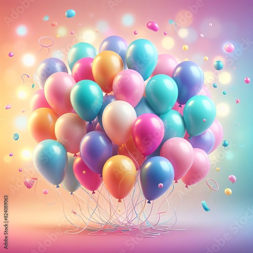 Festive Fun  Set of Colorful Matte Balloons Floats Upward. Party Decorations. generative AI