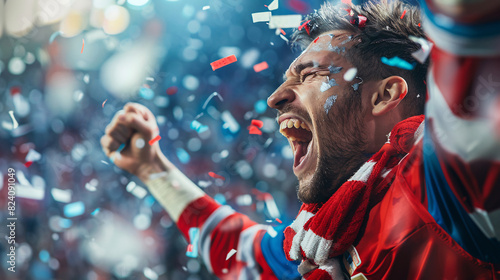 Exuberant sports fan celebrating victory