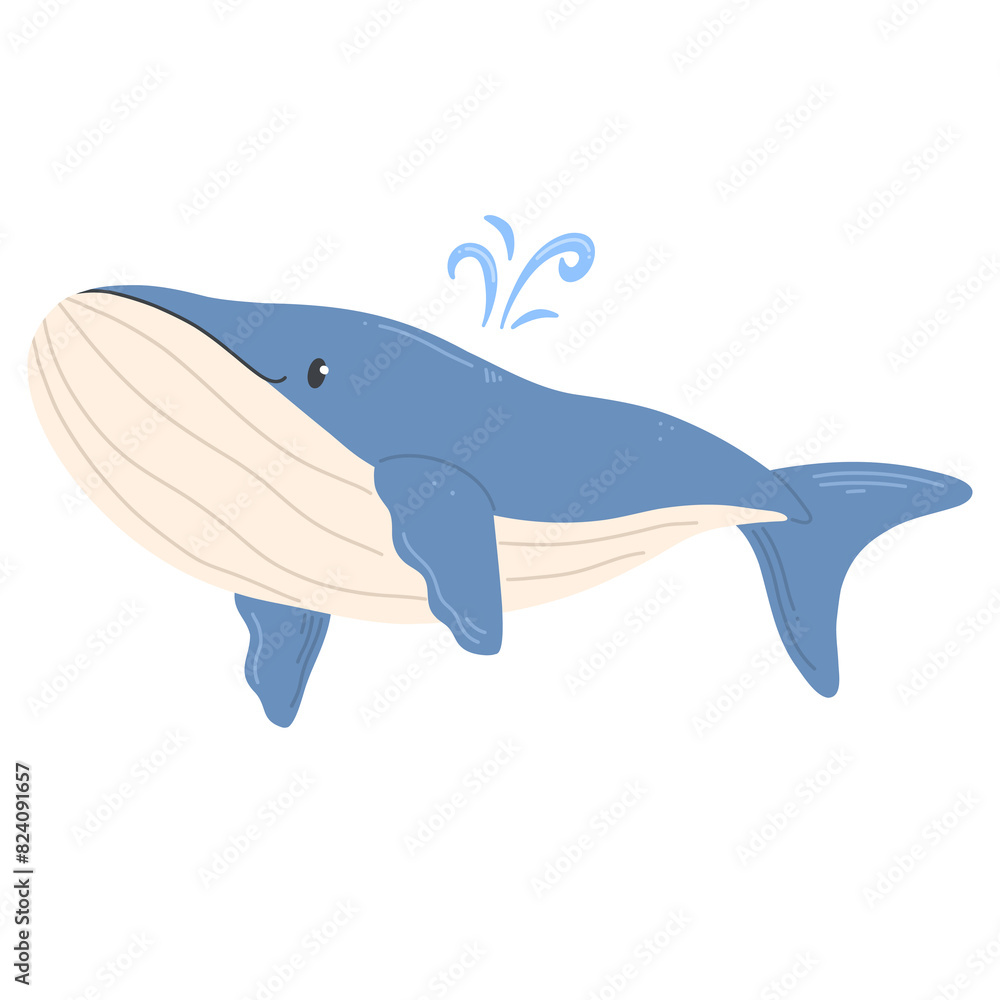 A whale in a cute cartoon style isolated on white. illustration with a blue smiling whale. A whale in a cute cartoon style isolated on white. illustration with a blue smiling whale.