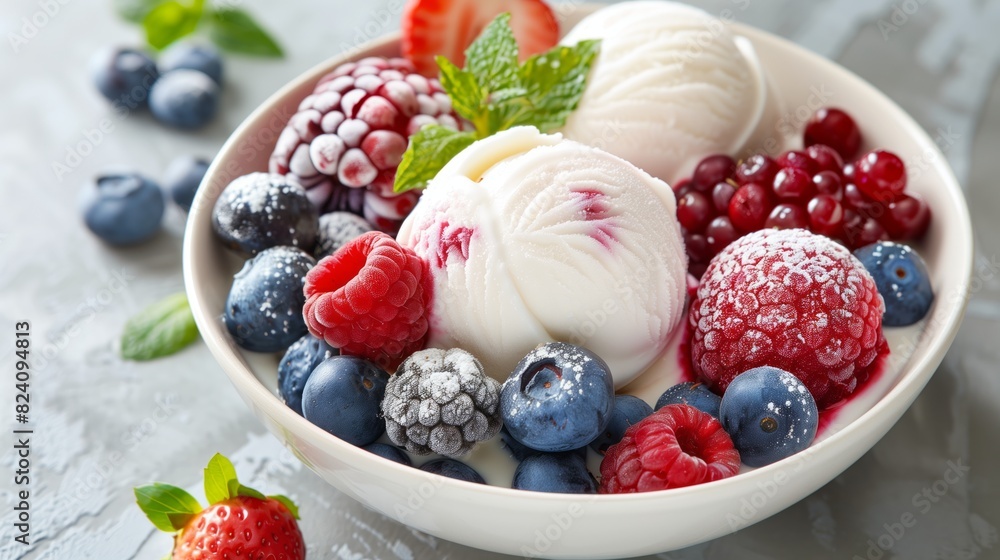 ice cream balls berries and fruits. ice cream balls berries and fruits.
