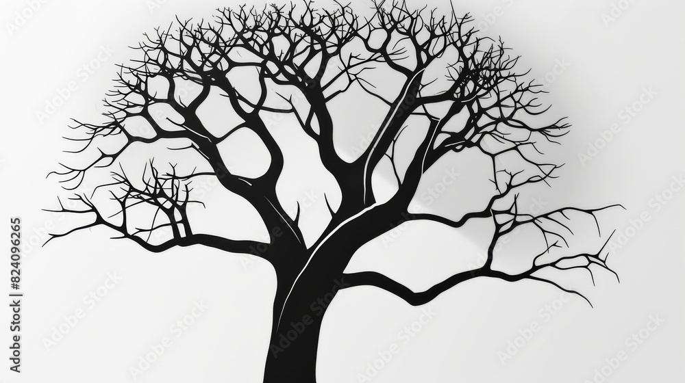 Fototapeta premium Silhouette of a tree with branches without leaves, minimalistic contours on paper background --no text, titles --ar 16:9 --quality 0.5 --stylize 0 Job ID: 8d7b3a5b-a898-4642-98e6-0408eec6ce26