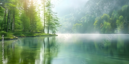 Stunning lake scene with green trees shot on medium format camera. Concept Nature Photography, Landscape, Medium Format Camera, Lake Scene, Green Trees © Anastasiia