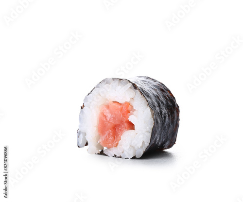 Delicious sushi roll on white background
